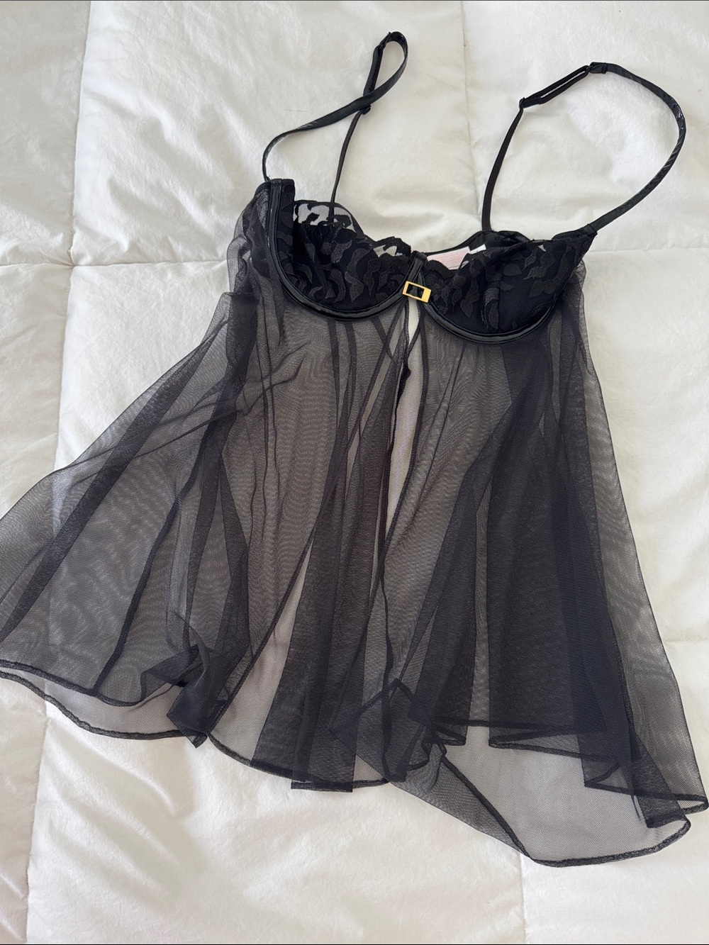 VS NWT Sheer Black Lace Babydoll Chemise - 34B